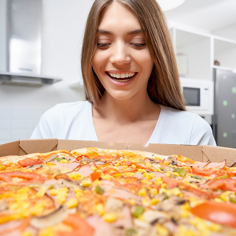 Woman Excited For Pizza Boombod Diet